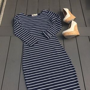 Nautical Navy Blue & White Midi Form Dress Sz M